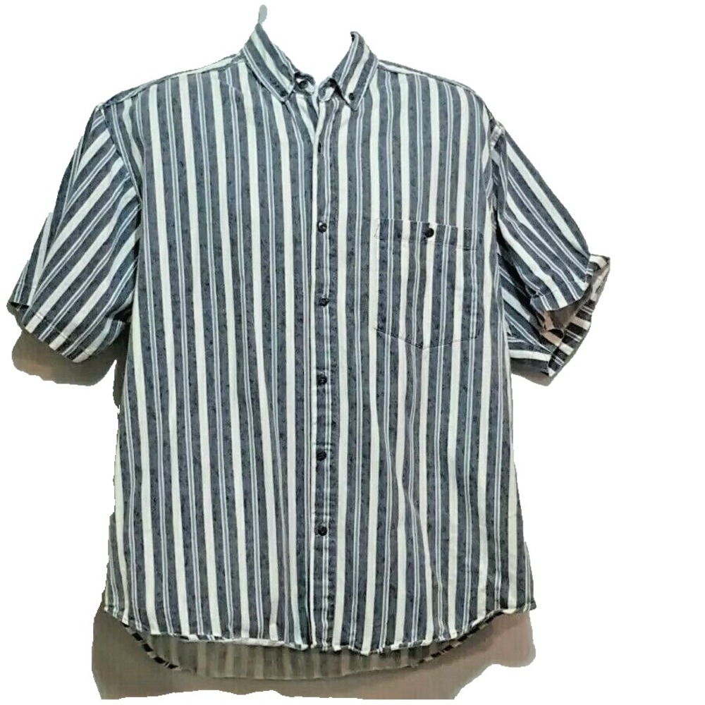 Blazer Firenze Vintage Men's shirt Sz L  Blue White Stripes Button Down Skater